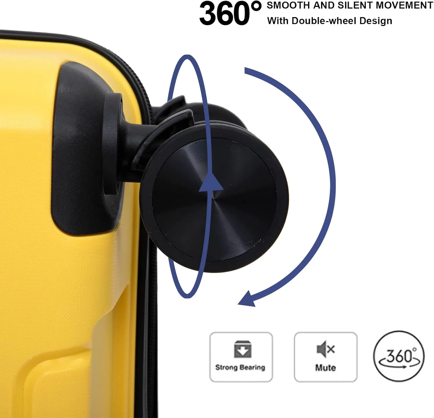 Travelhouse Luggage Sets 3 Piece PP Suitcase Set Hardside Spinner Wheel Luggage Clearance Lightweight TSA Lock for Travel, Business(20/24/28)(Yellow)