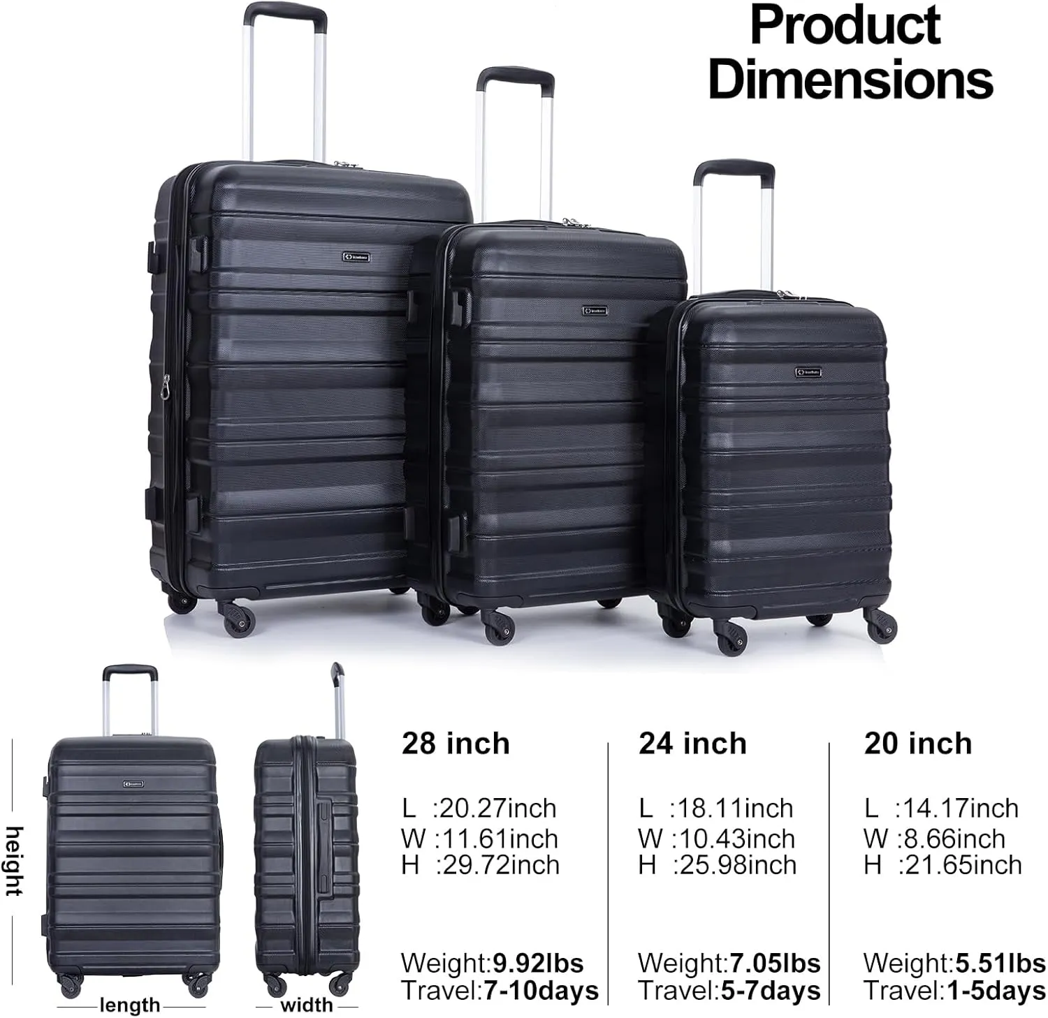 Travelhouse TravelhouseLuggageSets3PieceWear-ResistanceHardshellSpinnerWheelsSuitcaseSetswithTsaLock20/24/28TravelLuggagesClearanceLightweight