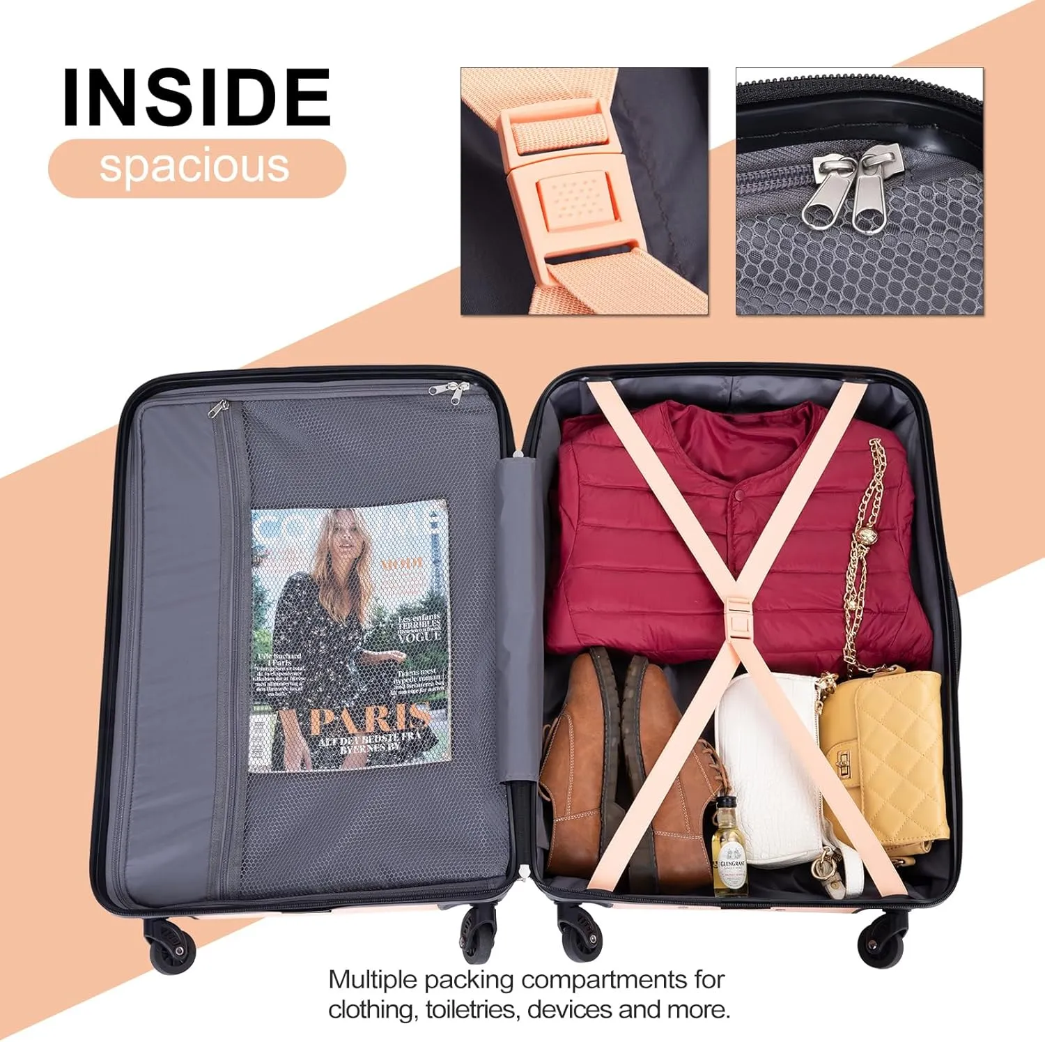 Travelhouse TravelhouseLuggageSets3PieceWear-ResistanceHardshellSpinnerWheelsSuitcaseSetswithTsaLock20/24/28TravelLuggagesClearanceLightweight