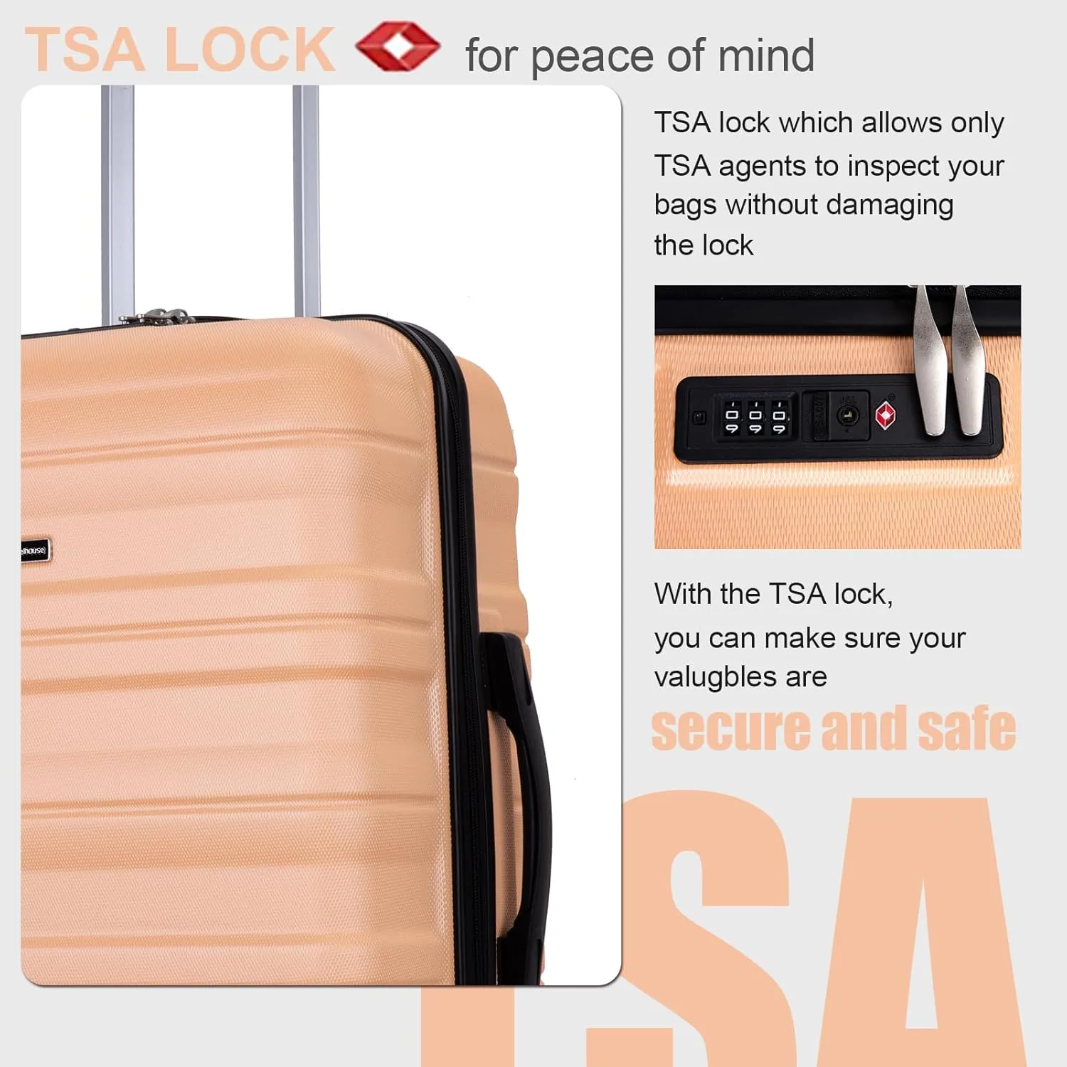 Travelhouse TravelhouseLuggageSets3PieceWear-ResistanceHardshellSpinnerWheelsSuitcaseSetswithTsaLock20/24/28TravelLuggagesClearanceLightweight