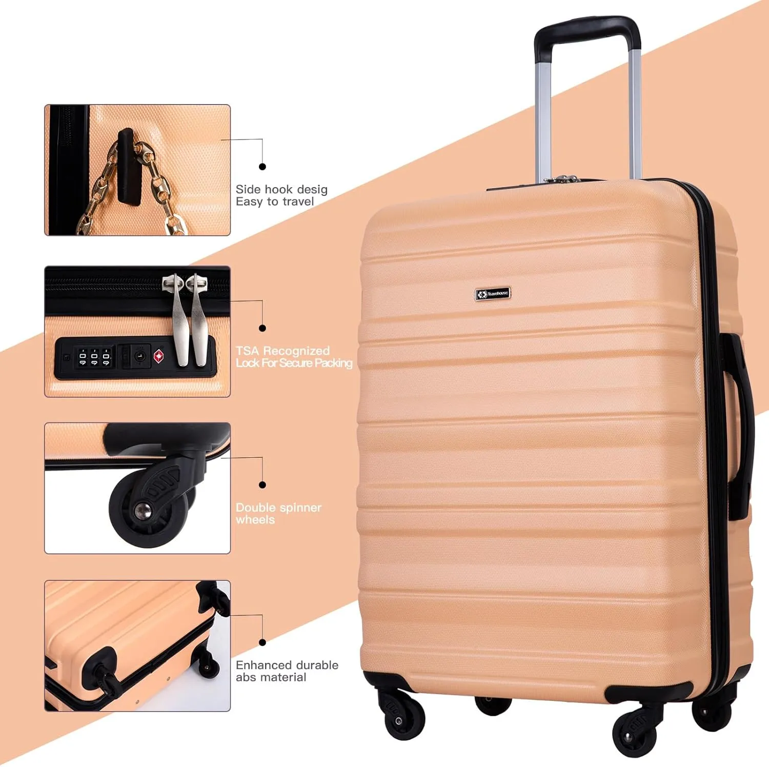 Travelhouse TravelhouseLuggageSets3PieceWear-ResistanceHardshellSpinnerWheelsSuitcaseSetswithTsaLock20/24/28TravelLuggagesClearanceLightweight