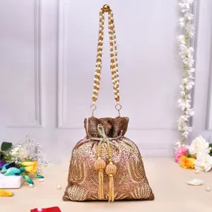 Trendy Bags Golden Beads Embellished Potli