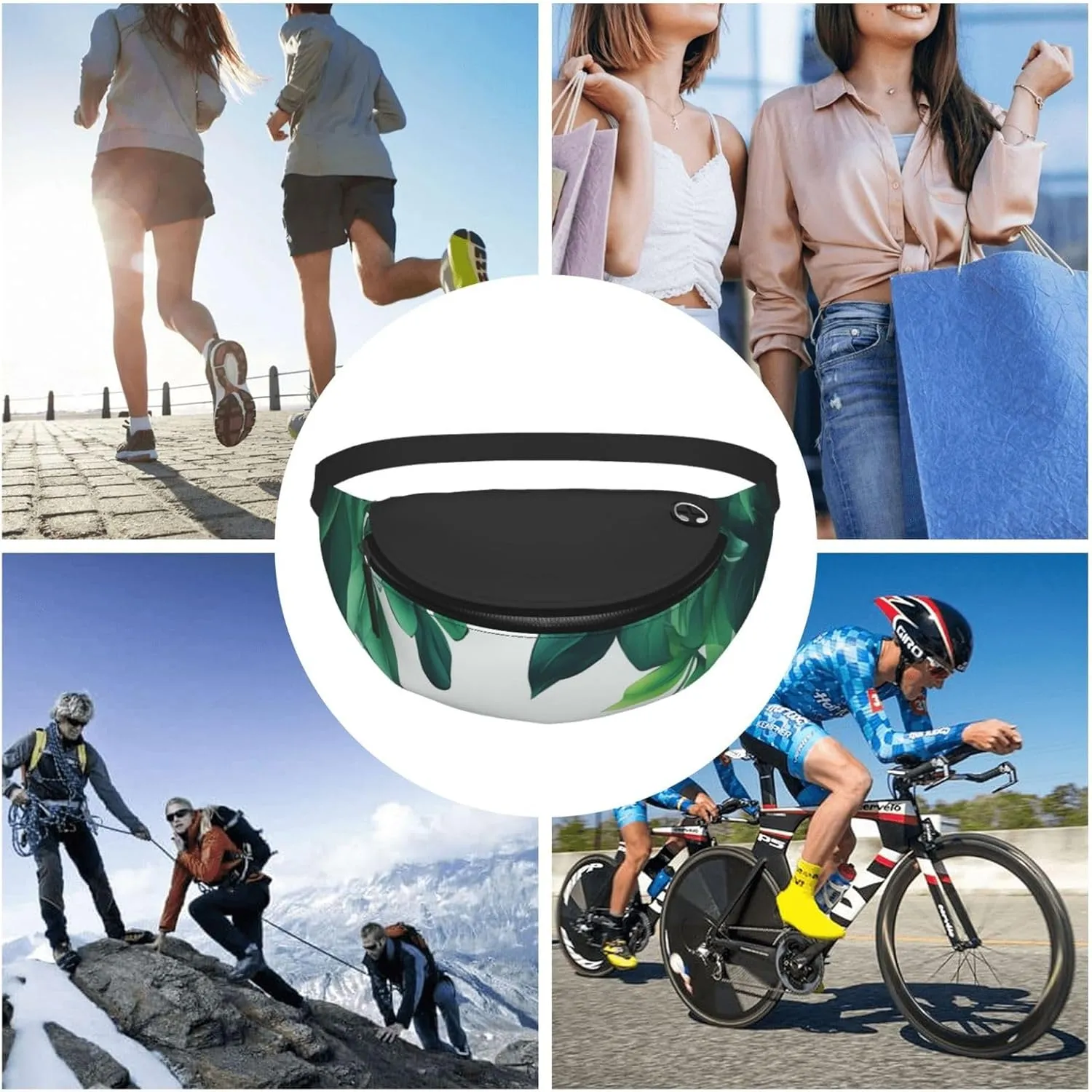 Tropical Green Leaves Fanny Pack for Man Women Waist Bag Adjustable Belt Casual Chest Bag Bum Bags for Travel Sports Running Hiking Waist Packs