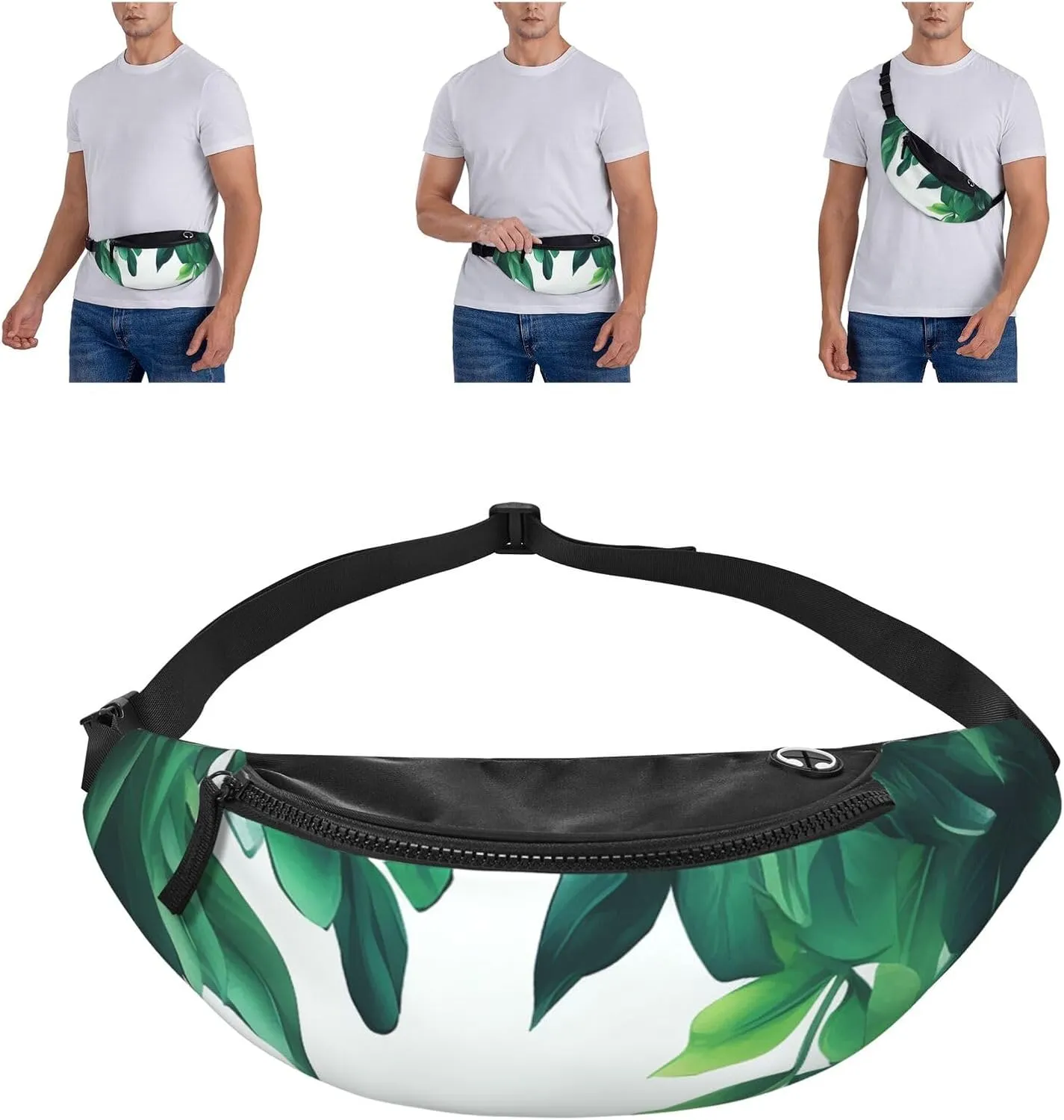 Tropical Green Leaves Fanny Pack for Man Women Waist Bag Adjustable Belt Casual Chest Bag Bum Bags for Travel Sports Running Hiking Waist Packs