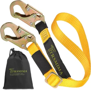 TRSMIMA Tree Climbing Safety Lanyard - 4ft to 6ft Adust Fall protection Webbing Belt Hunting Roof Strap Double Rebar Hook