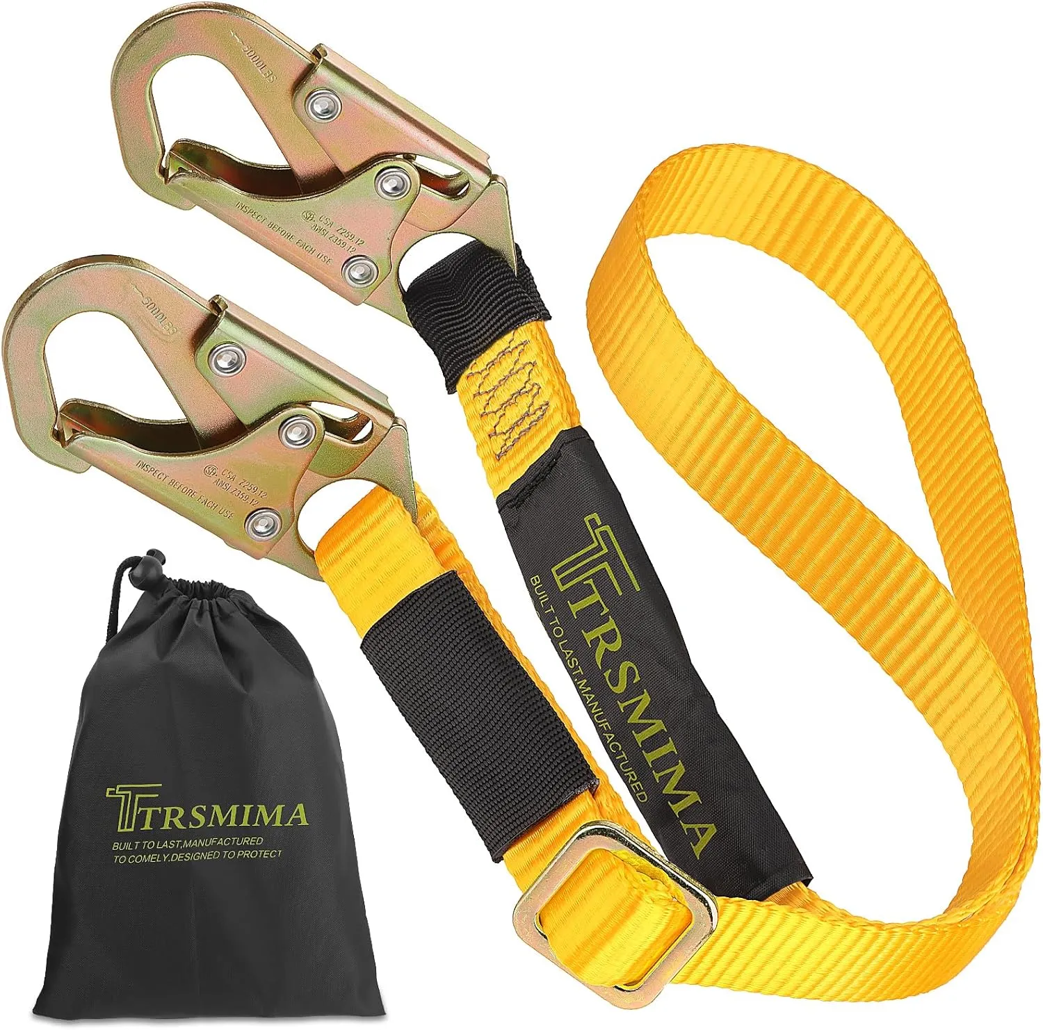 TRSMIMA Tree Climbing Safety Lanyard - 4ft to 6ft Adust Fall protection Webbing Belt Hunting Roof Strap Double Rebar Hook
