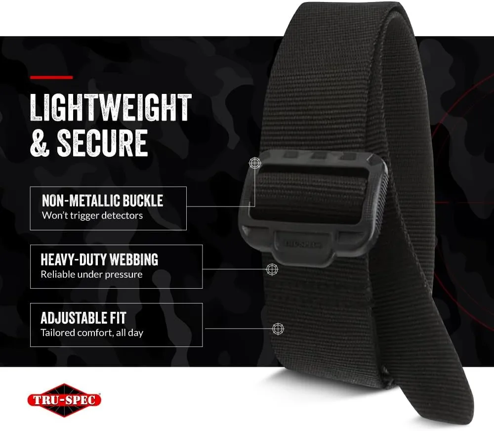 Tru-Spec Security Friendly Tactical Belt - Durable, Rip-Resistant Nylon Belts for Men and Women with Non-Metallic Buckle