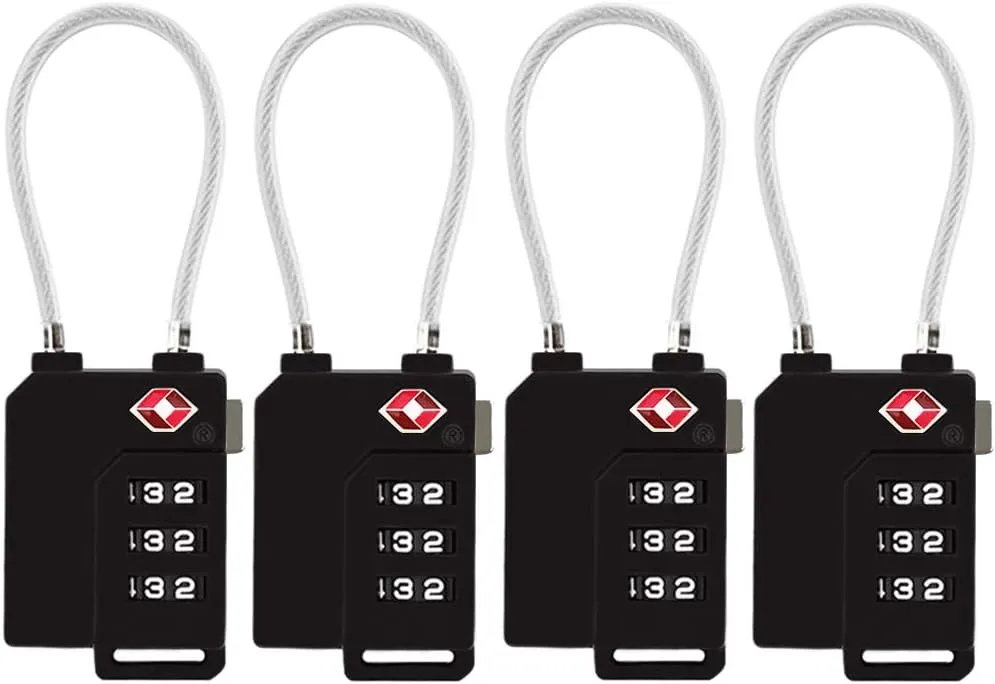 TSA Lock Security 3 Digit Combination Suitcase Luggage Bag Code Lock Padlock (Black-4-Pack)