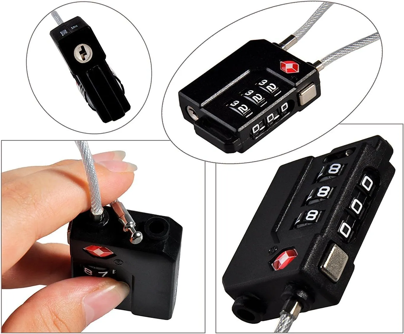 TSA Lock Security 3 Digit Combination Suitcase Luggage Bag Code Lock Padlock (Black-4-Pack)