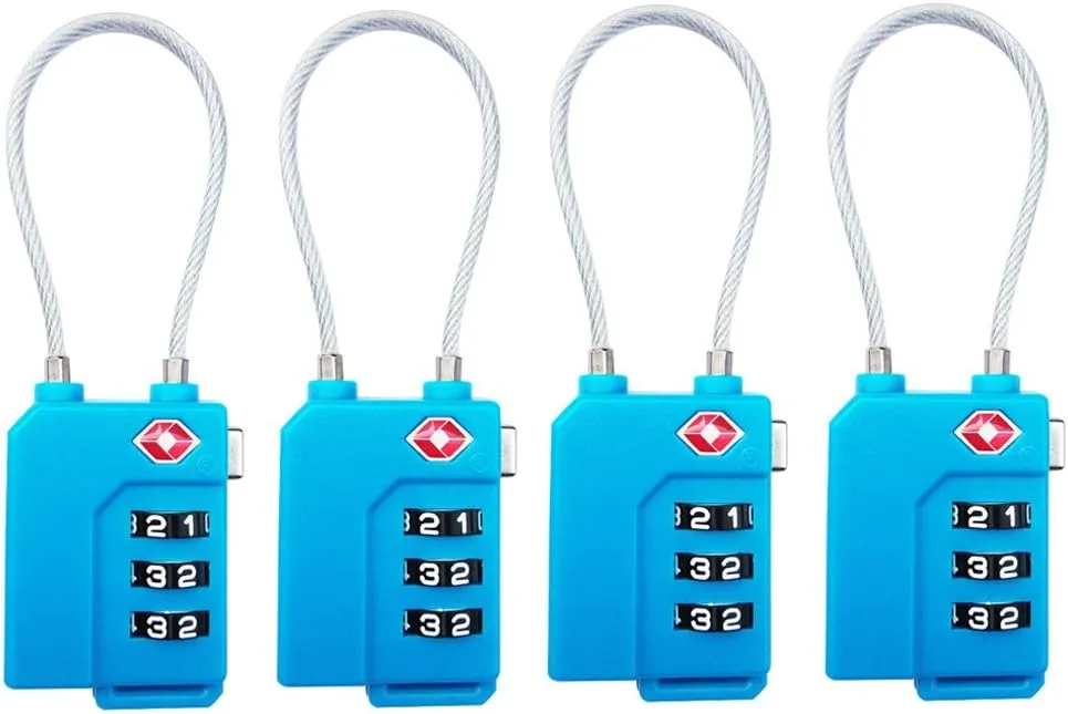 TSA Lock Security 3 Digit Combination Suitcase Luggage Bag Code Lock Padlock (Blue-4-Pack)