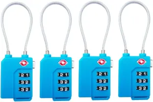 TSA Lock Security 3 Digit Combination Suitcase Luggage Bag Code Lock Padlock (Blue-4-Pack)