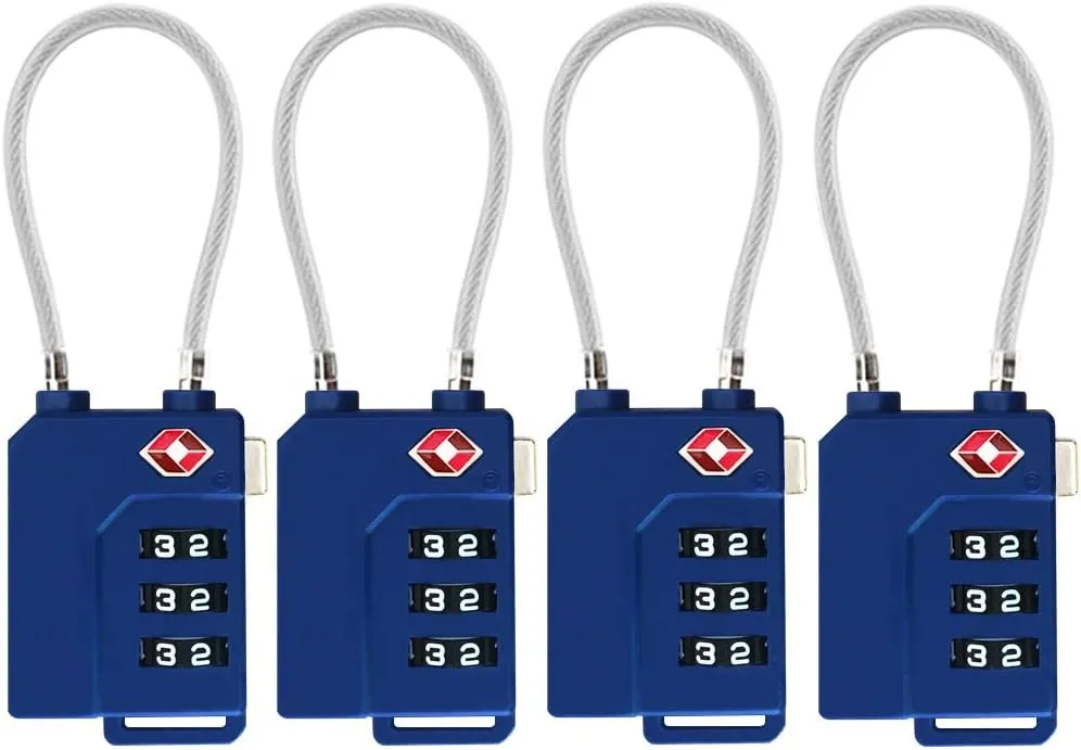 TSA Lock Security 3 Digit Combination Suitcase Luggage Bag Code Lock Padlock (Deep Blue-4 Pack)