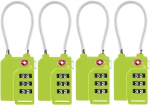 TSA Lock Security 3 Digit Combination Suitcase Luggage Bag Code Lock Padlock (Green-4-Pack)