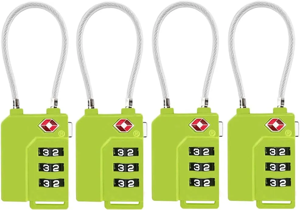 TSA Lock Security 3 Digit Combination Suitcase Luggage Bag Code Lock Padlock (Green-4-Pack)