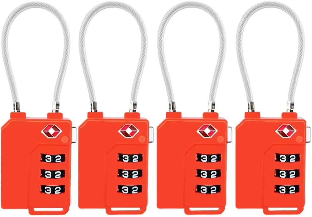 TSA Lock Security 3 Digit Combination Suitcase Luggage Bag Code Lock Padlock (Orange-4-Pack)