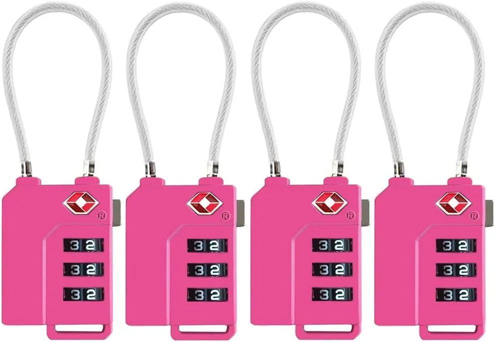 TSA Lock Security 3 Digit Combination Suitcase Luggage Bag Code Lock Padlock (Pink-4-Pack)