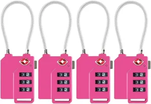 TSA Lock Security 3 Digit Combination Suitcase Luggage Bag Code Lock Padlock (Pink-4-Pack)