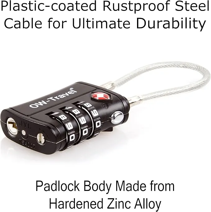 TSA luggage locks. Black cable padlocks for suitcases gym lockers bags