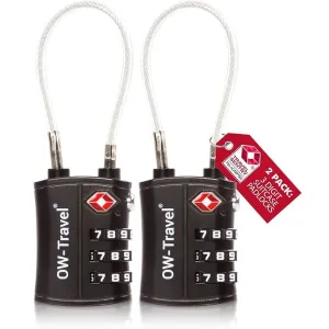 TSA luggage locks. Black cable padlocks for suitcases gym lockers bags