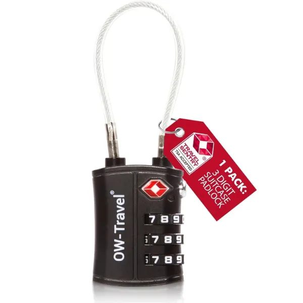TSA luggage locks. Black cable padlocks for suitcases gym lockers bags