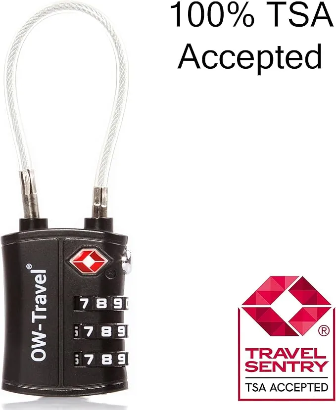 TSA luggage locks. Black cable padlocks for suitcases gym lockers bags