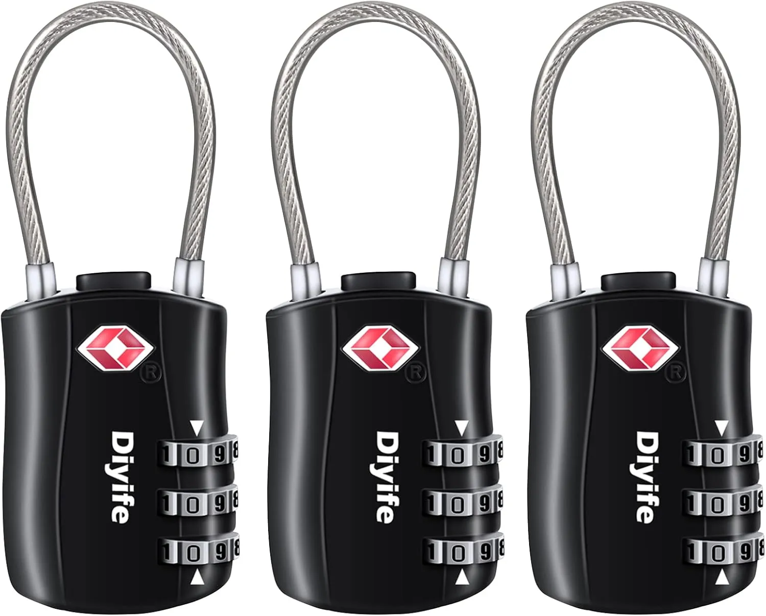 TSA Luggage Locks,[3 Pack] Diyife TSA Approved Cable Luggage Locks,Suitcase Padlocks,Luggage Locks, 3 Digit Resettable Combination Locks with Alloy Body for Travel,Bags,Suitcase