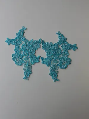 Turquoise Blue Beaded Lace Appliques - Victoria