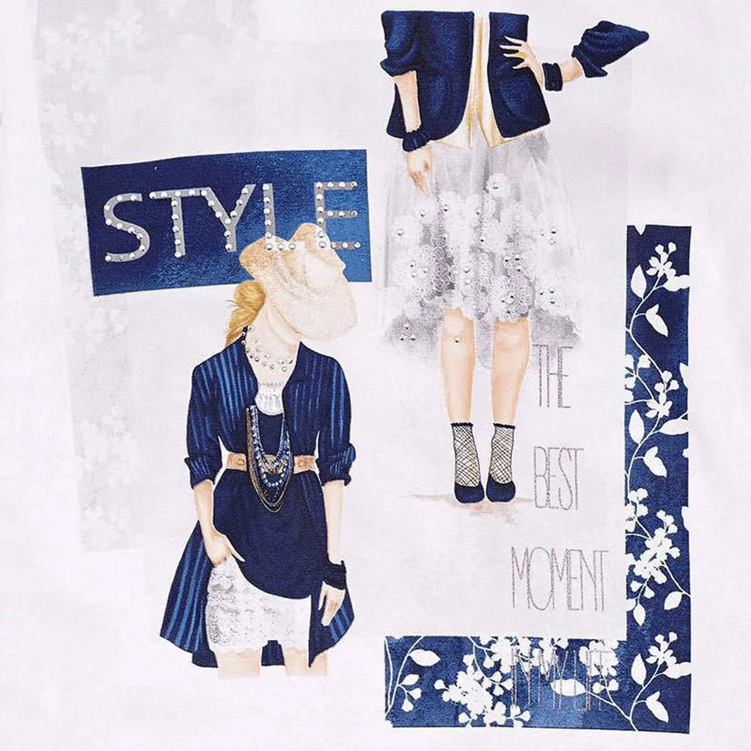 Tween Girls 7-18 Navy Blue/Multi Embellished Style Graphic Print Fashion T-Shirt