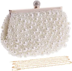 UBORSE Pearl Cutch Purses for Women Evening Bags Formal Beaded Wedding Bridal Purse Ladies Prom Cocktail Party Handbag
