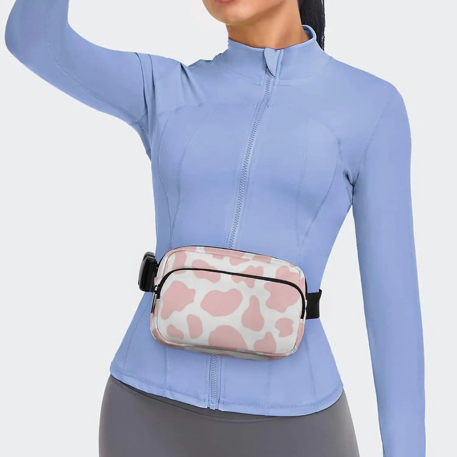 Unisex Waist Bag Fanny Packs, Water Resistant Hiking Crossbody Purse Sling Bag, Cute Strawberry Pink Cow Print Waist Pack Lightweight Chest Bag Running Hip Bum Bag