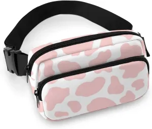 Unisex Waist Bag Fanny Packs, Water Resistant Hiking Crossbody Purse Sling Bag, Cute Strawberry Pink Cow Print Waist Pack Lightweight Chest Bag Running Hip Bum Bag