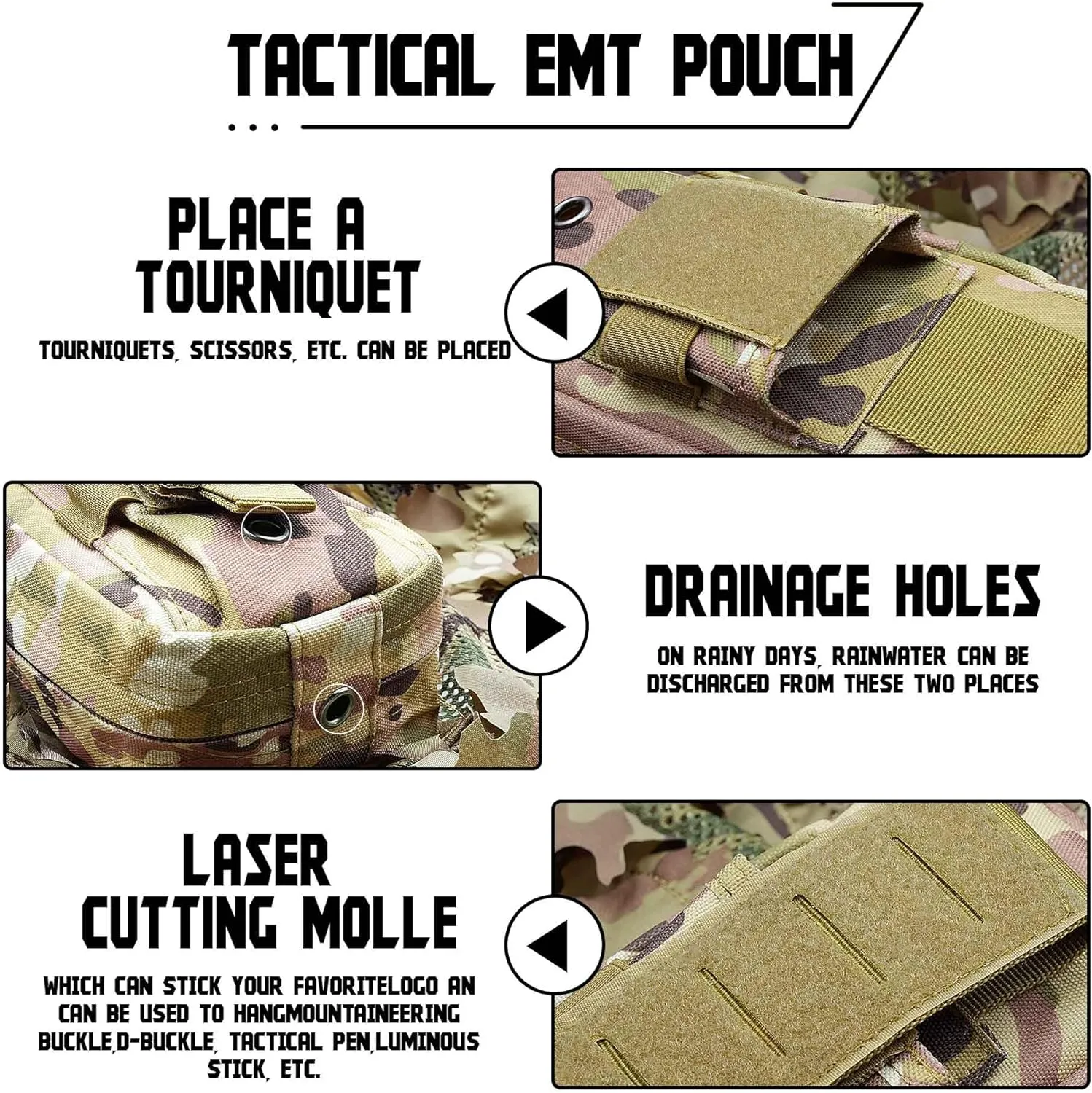 Upgrade 1000D Laser Cut Ifak Pouch Molle, Tactical Molle EMT Belt First Aid Pouches for Backpack Belt