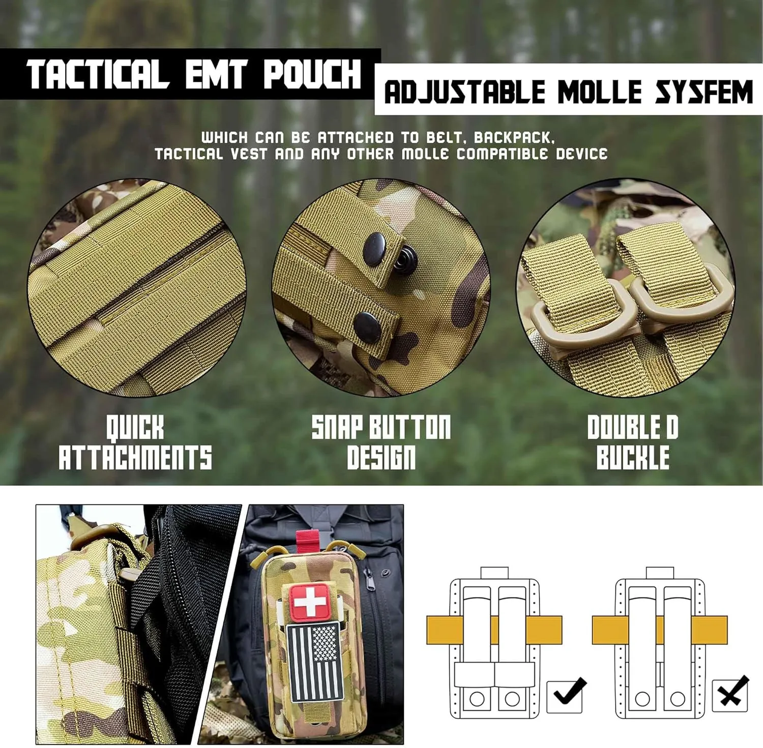 Upgrade 1000D Laser Cut Ifak Pouch Molle, Tactical Molle EMT Belt First Aid Pouches for Backpack Belt