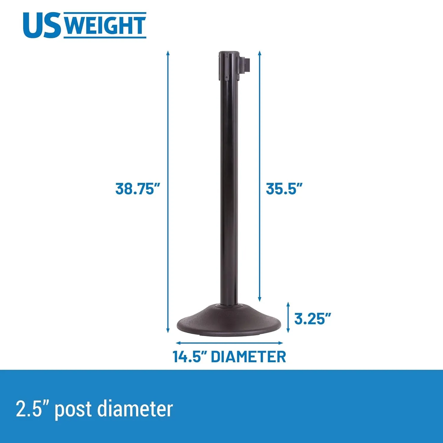 US Weight Black Heavy Duty Premium Steel Stanchion with Black 7.5-Foot Retractable Belt, 6 pack