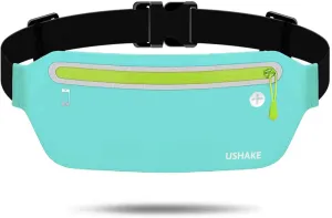 USHAKE Slim Running Belt, Ultra Light Bounce Free Waist Pouch Fitness Workout Belt Sport Waist Pack Exercise Waist Bag for Apple iPhone Samsung in Running Gym Marathon Cycling