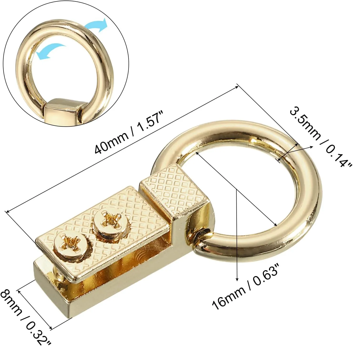 uxcell Bag Side Clip Buckle, 8Pcs 0.28" Metal Suspending Handbag Strap Chain Connector with D Ring for DIY, Purse Crossbody Shoulder (Light Golden, 40mm)