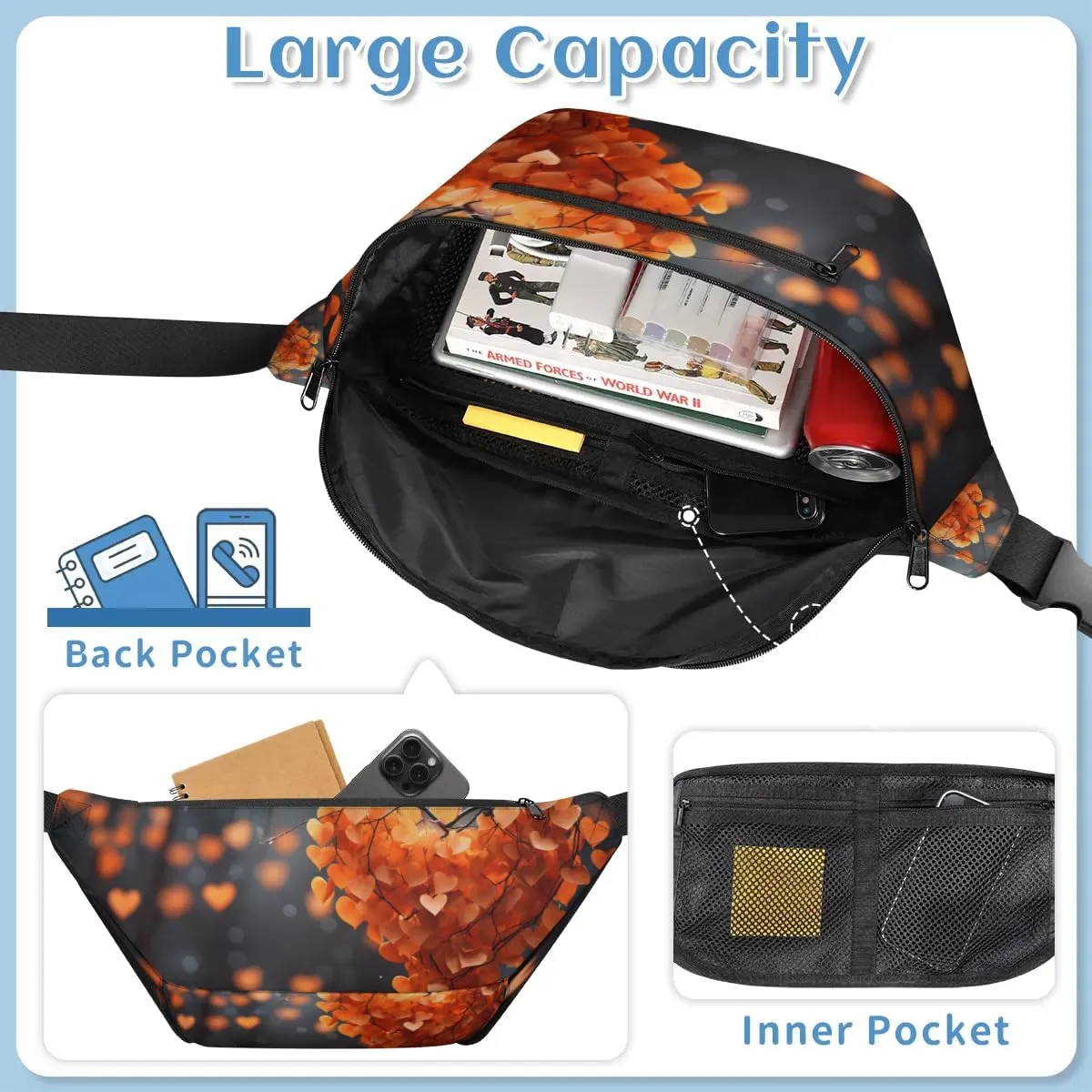 Vague Scenery Sling Bag Crossbody Backpack Chest Daypack for Women Sport Travel Hiking Casual Bag Multipurpose Waist Pack With Zipper Closure Adjustable Strap Shoulder Bag