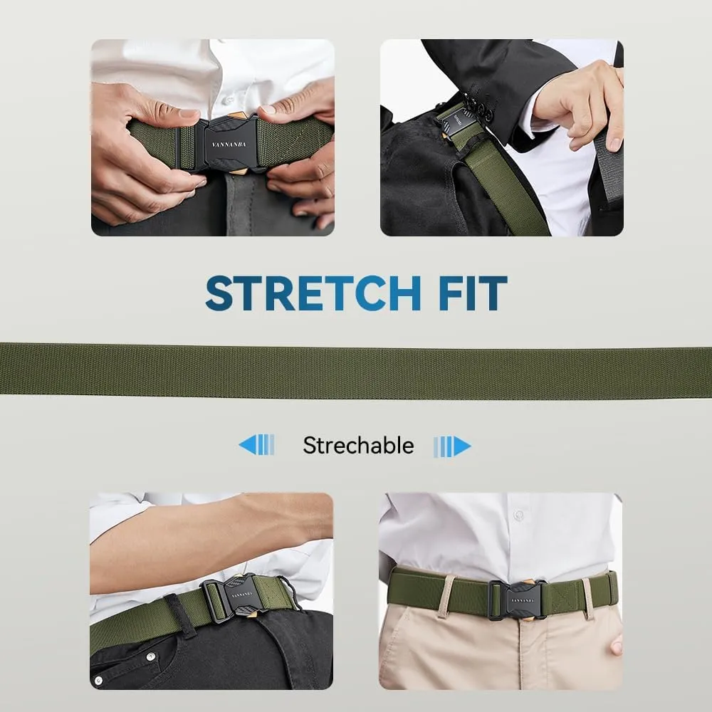 VANNANBA Stretch Tactical Belt for Men,Quick Release Military Work 1.5" Nylon Web Hiking Belt with Seatbelt Buckle