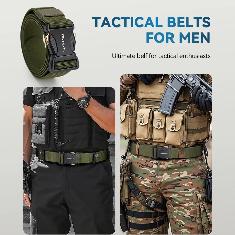 VANNANBA Stretch Tactical Belt for Men,Quick Release Military Work 1.5" Nylon Web Hiking Belt with Seatbelt Buckle