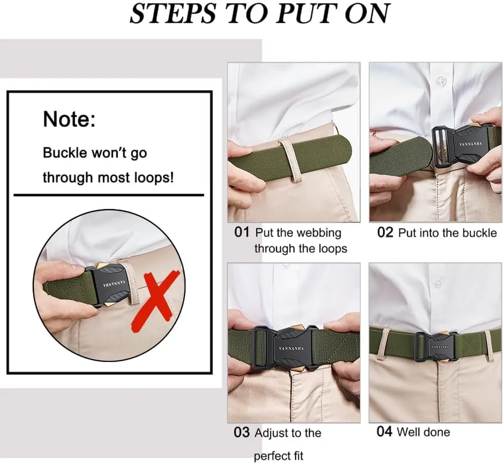 VANNANBA Stretch Tactical Belt for Men,Quick Release Military Work 1.5" Nylon Web Hiking Belt with Seatbelt Buckle