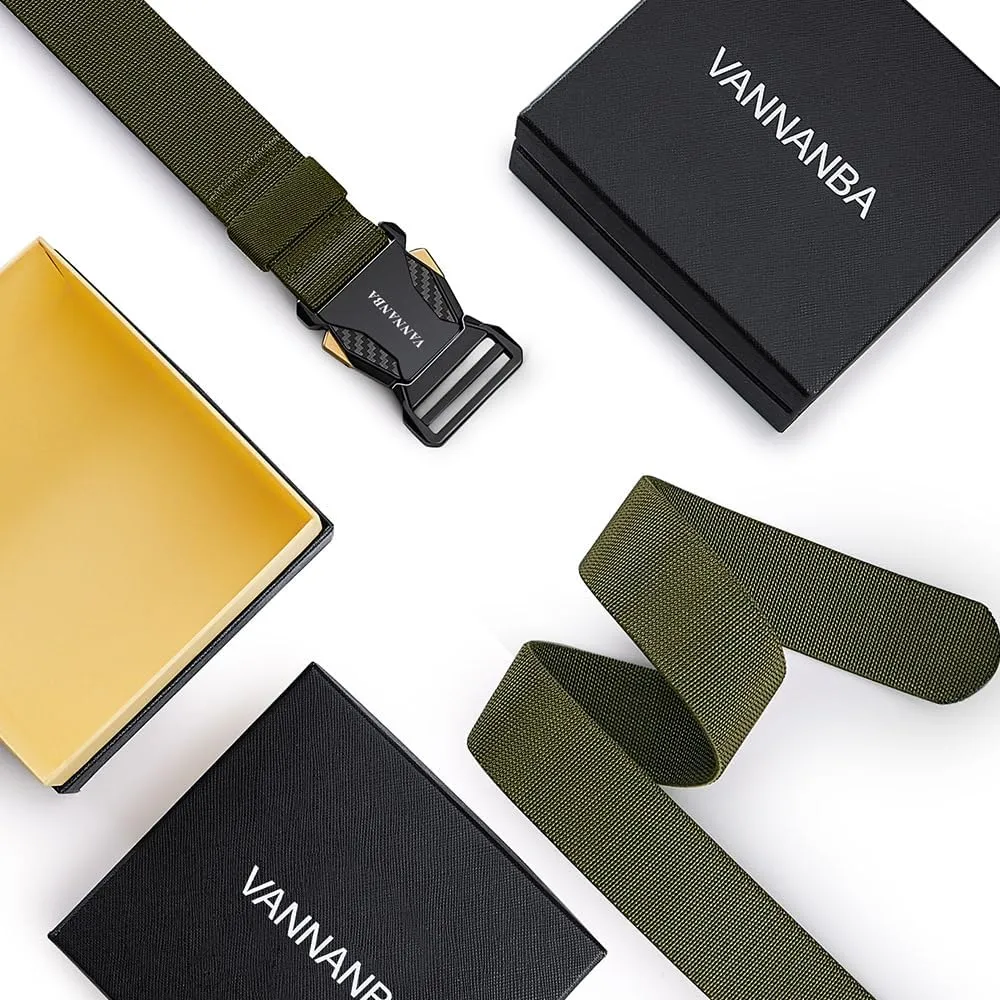 VANNANBA Stretch Tactical Belt for Men,Quick Release Military Work 1.5" Nylon Web Hiking Belt with Seatbelt Buckle