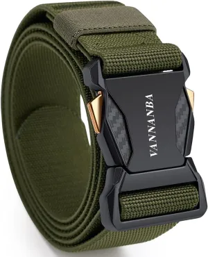 VANNANBA Stretch Tactical Belt for Men,Quick Release Military Work 1.5" Nylon Web Hiking Belt with Seatbelt Buckle
