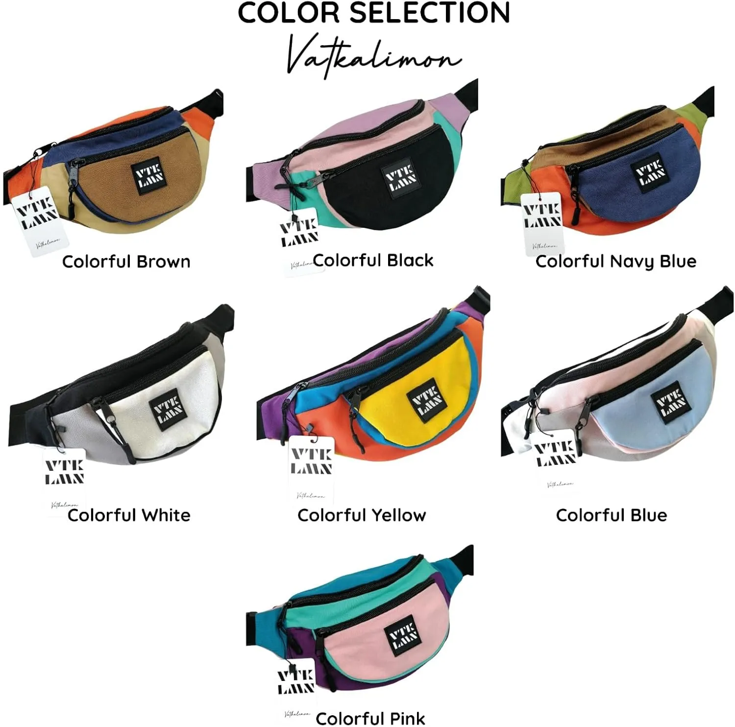Vatkalimon Waterproof Belt Bag - Small Crossbody Bag with Adjustable Strap Belt Bag for Women, Unisex Crossbody Bag Colourful Fanny Packs