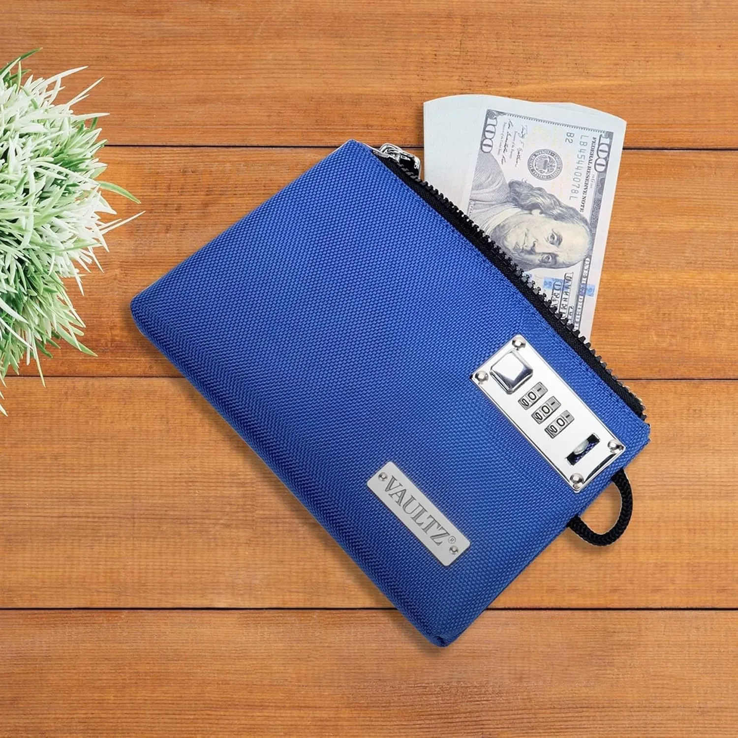 Vaultz Money Bag with Lock - 5 x 8 Inch, Men & Women's Locking Accessories Pouch for Cash, Bank Deposits, Wallet, Medicine, Phone and Credit Cards - BLUE