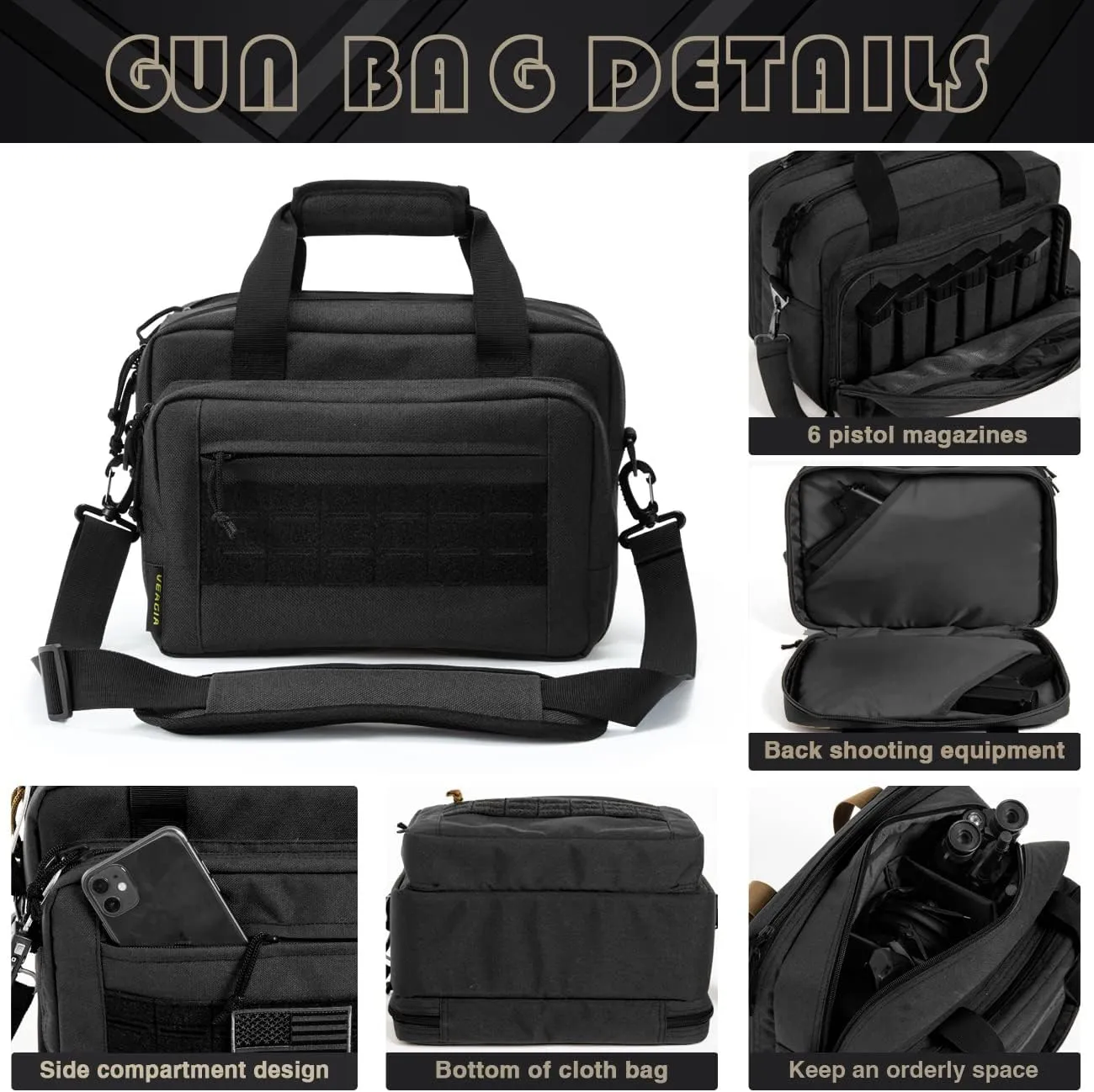 VEAGIA Range Bag,Pistol Case,Gun Range Bags For Handguns And Ammo Pouch 2 Pistols Soft Carrying Shooting Bag