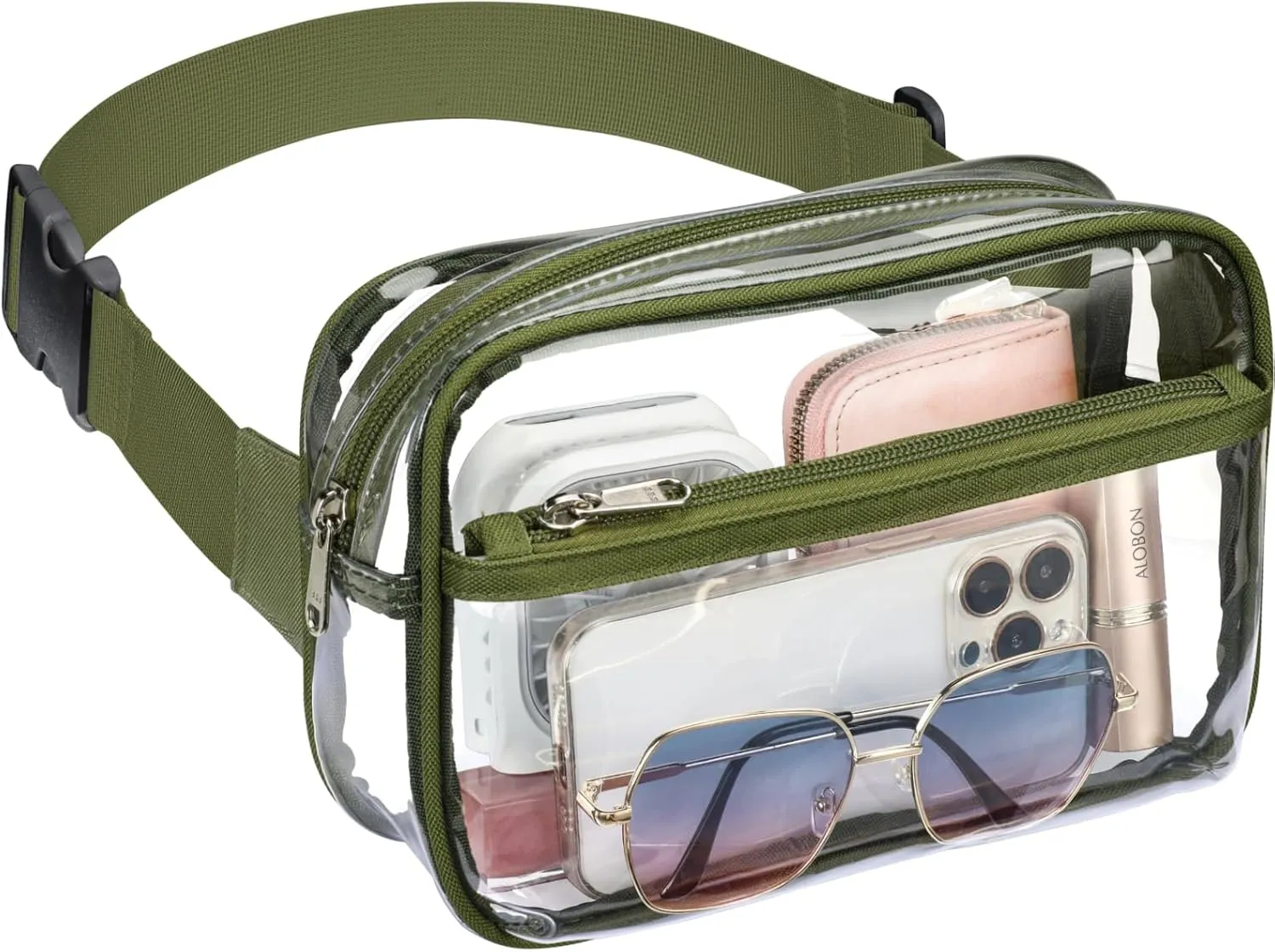 Veckle Clear Fanny Pack - Stadium Approved Clear Belt Bag for Women Large Transparent Waist Bag Crossbody with Adjustable Strap for Sports Events, Concerts, Green