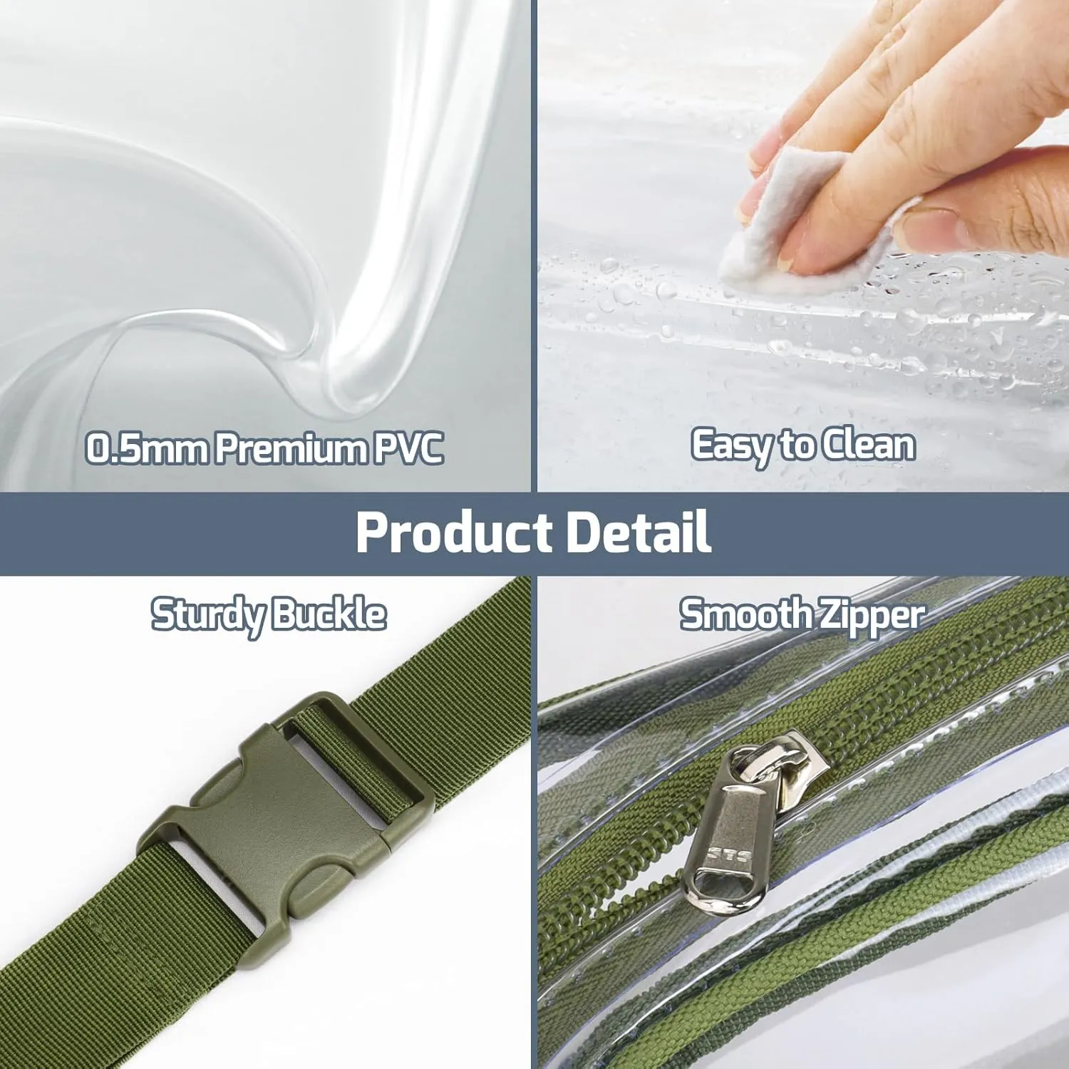 Veckle Clear Fanny Pack - Stadium Approved Clear Belt Bag for Women Large Transparent Waist Bag Crossbody with Adjustable Strap for Sports Events, Concerts, Green
