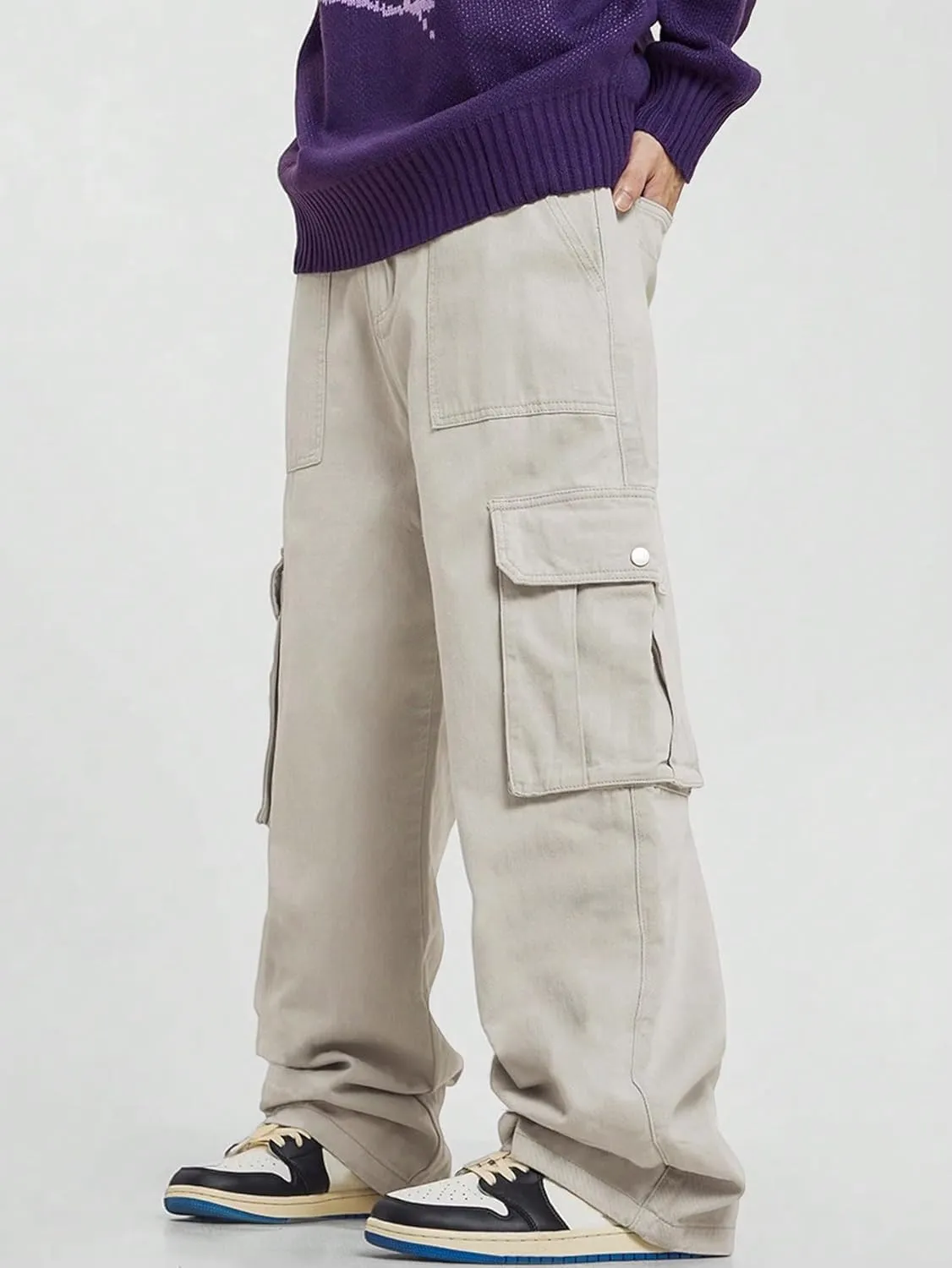 Verdusa Men's Casual Pocket Side Drawstring Waist Loose Joggers Cargo Pants