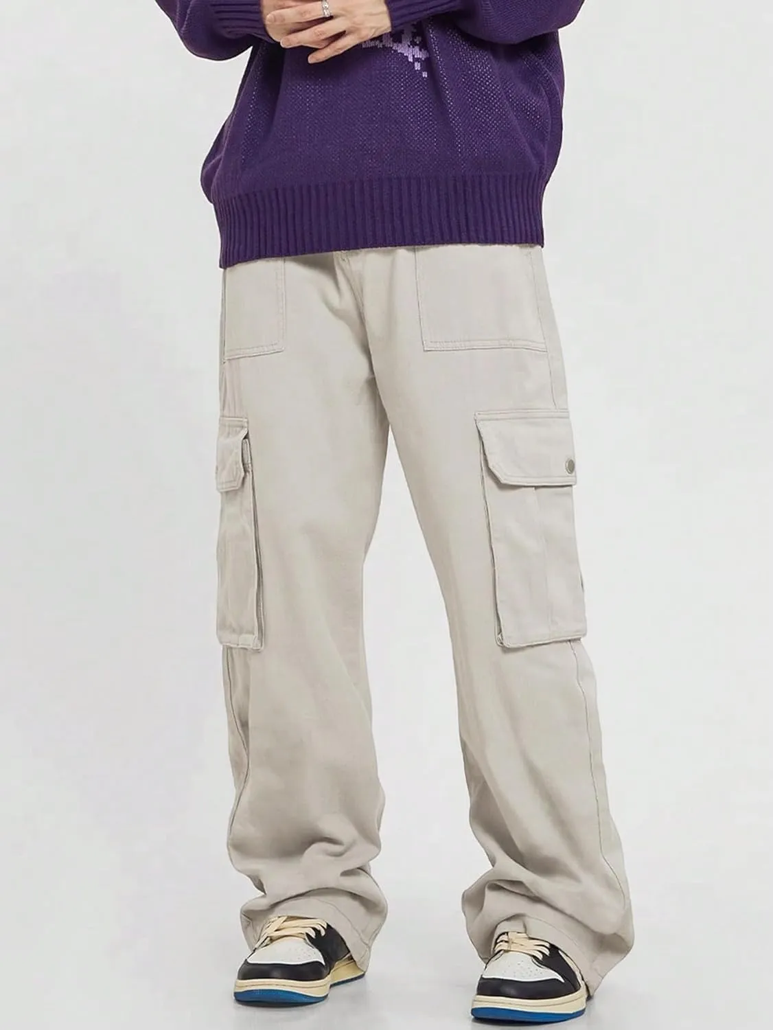 Verdusa Men's Casual Pocket Side Drawstring Waist Loose Joggers Cargo Pants
