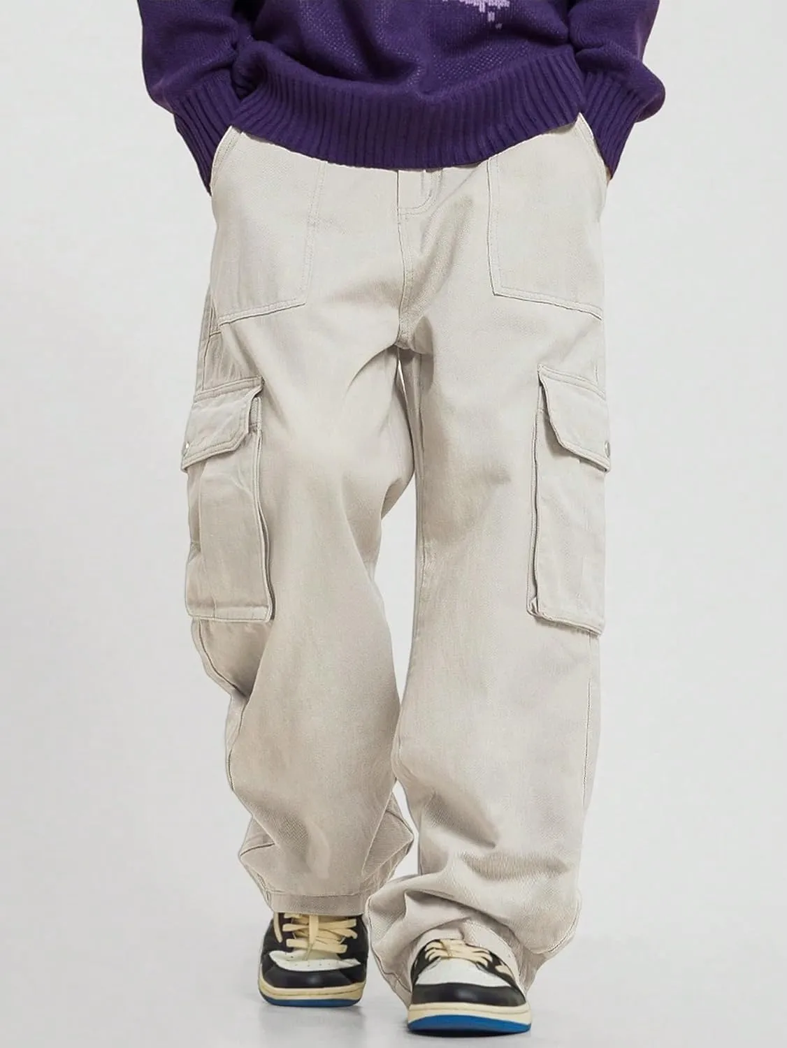 Verdusa Men's Casual Pocket Side Drawstring Waist Loose Joggers Cargo Pants